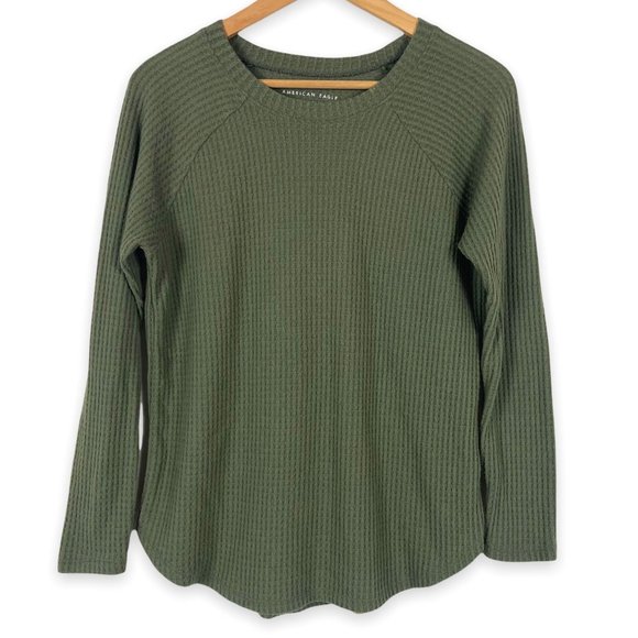 American Eagle Outfitters Tops - American Eagle Soft & Sexy Plush Waffle Knit Top Size XS Olive Green